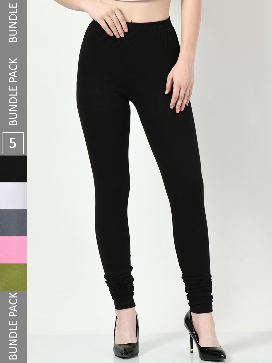 

BAESD Women Pack Of 5 Churidar-Length Slim-Fit Leggings, Black