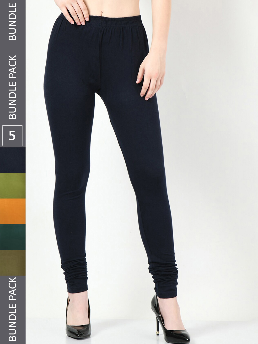 

BAESD Pack Of 5 Slim-Fit Churidar Length Leggings, Navy blue