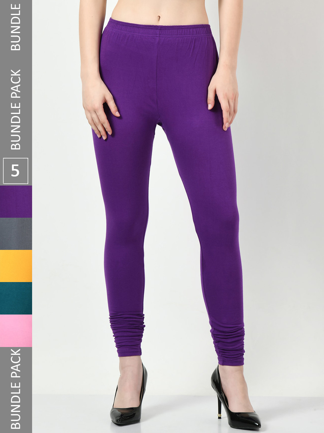 

BAESD Pack Of 5 Churidar-Length Cotton Lycra Leggings, Pink