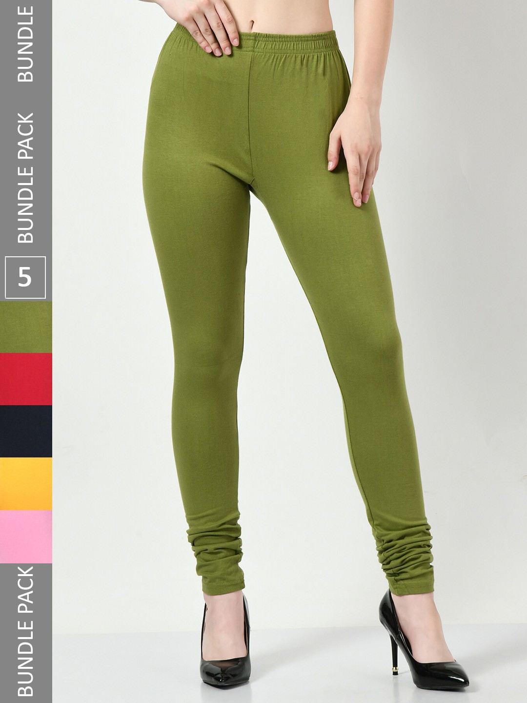 

BAESD Pack Of 5 Super Soft Churidar-Length Leggings, Olive