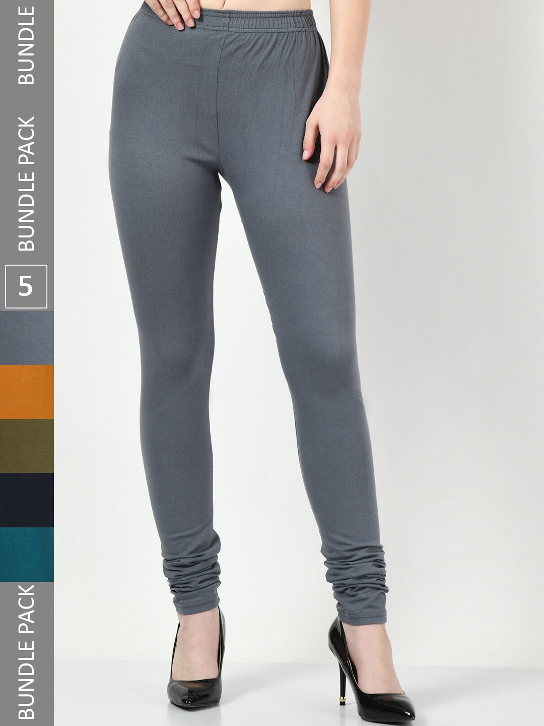 

BAESD Women Pack Of 5 Churidar-Length Slim-Fit Soft Cotton Leggings, Blue