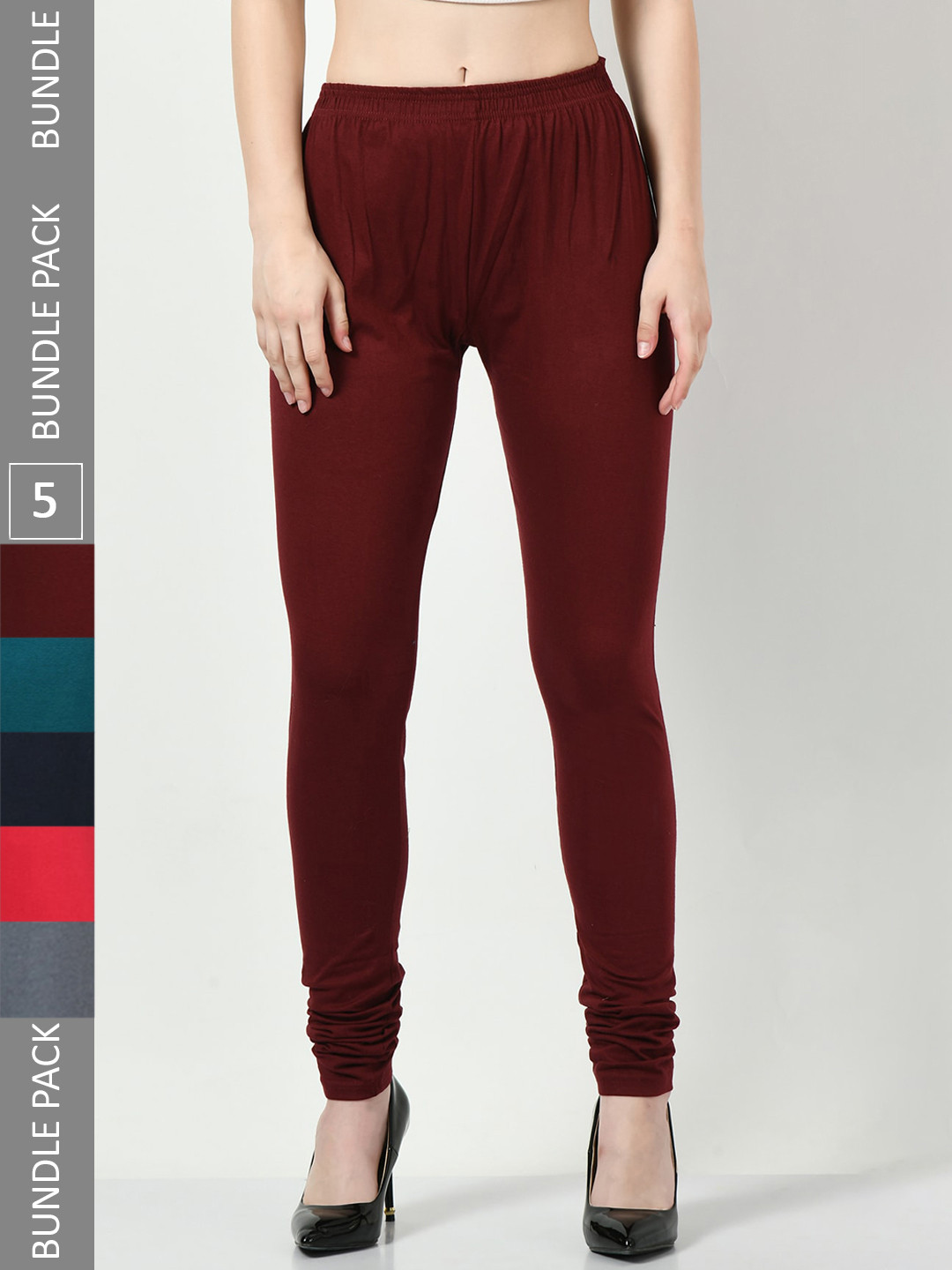 

BAESD Pack Of 5 Churidar-Length Slim-Fit Soft Leggings, Red