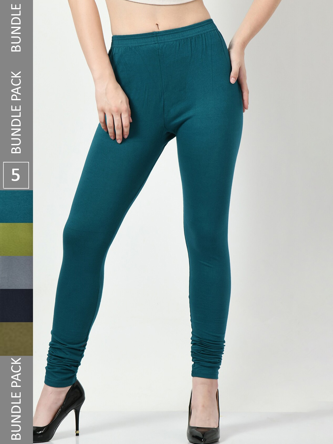

BAESD Pack Of 5 Slim-Fit Churidar-Length Leggings, Teal