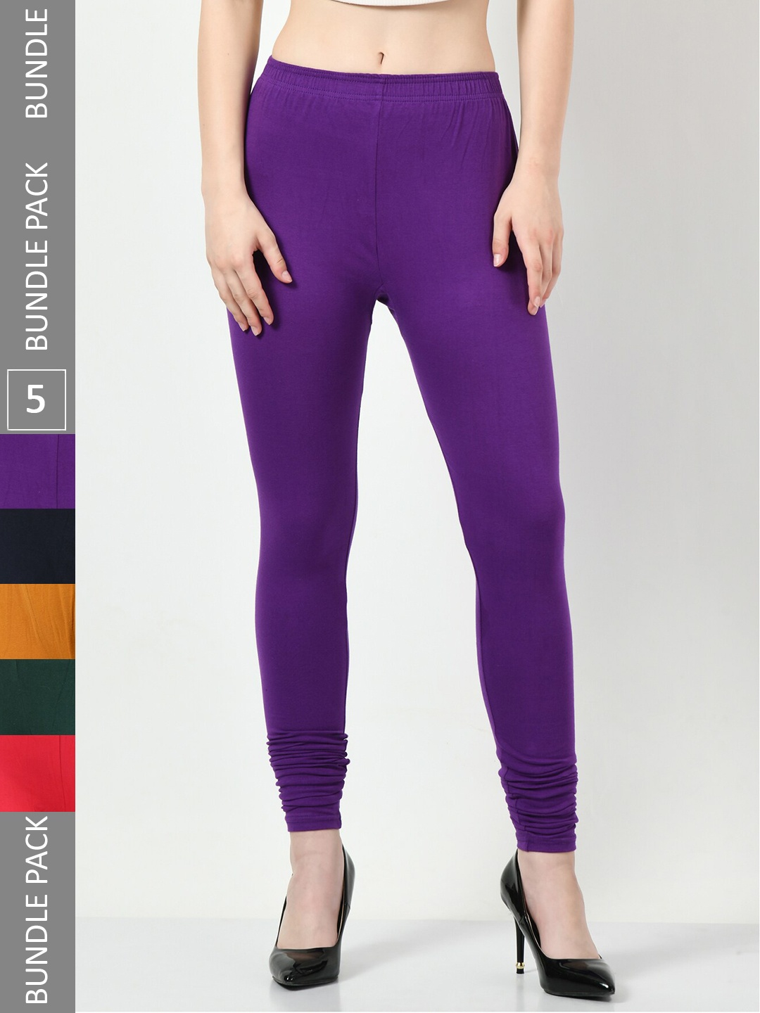 

BAESD Pack Of 5 Churidar-Length Cotton Lycra Leggings, Purple