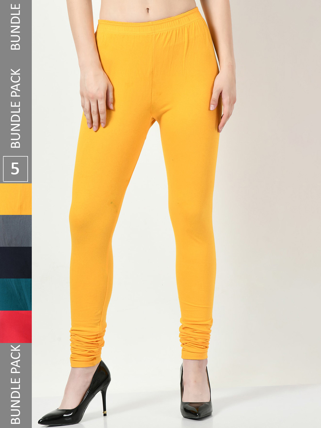 

BAESD Pack Of 5 Churidar Length Leggings, Yellow