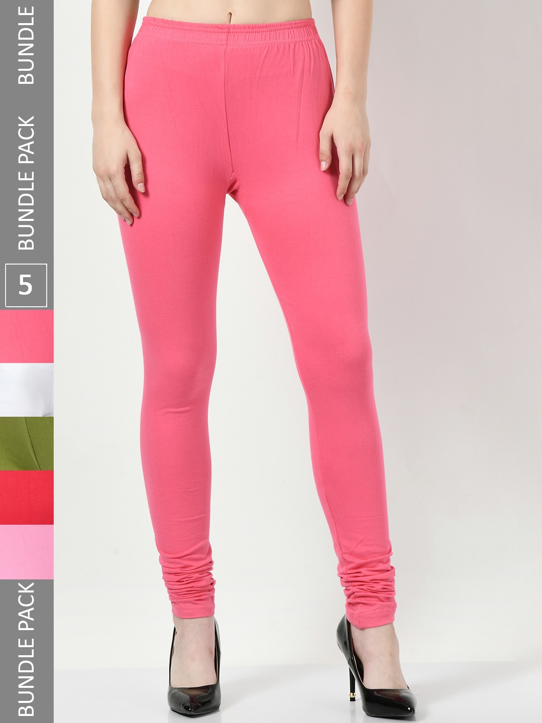 

BAESD Pack Of 5 Churidar-Length Leggings, Pink