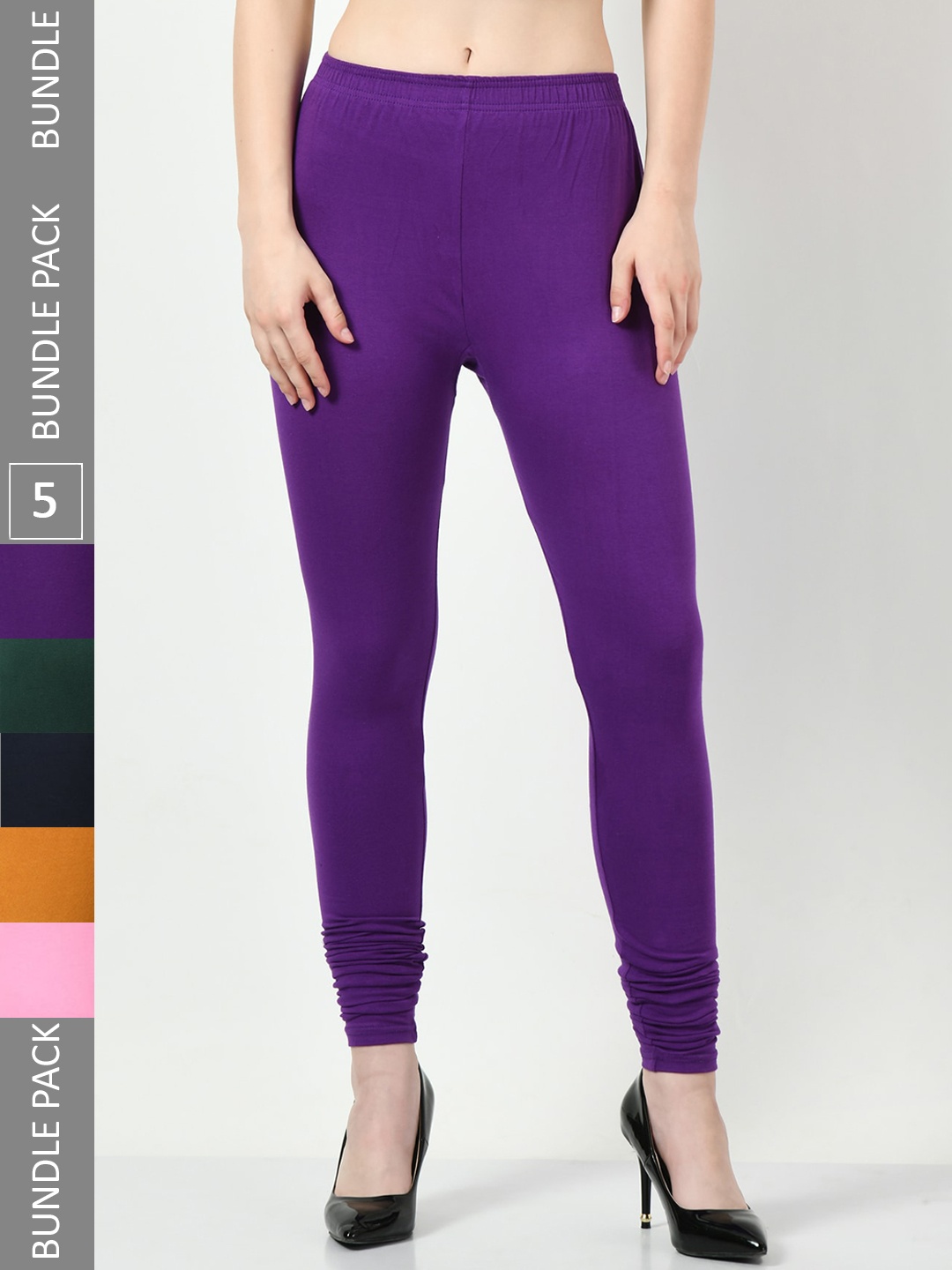 

BAESD Pack Of 5 Churidar-Length Cotton Lycra Leggings, Purple