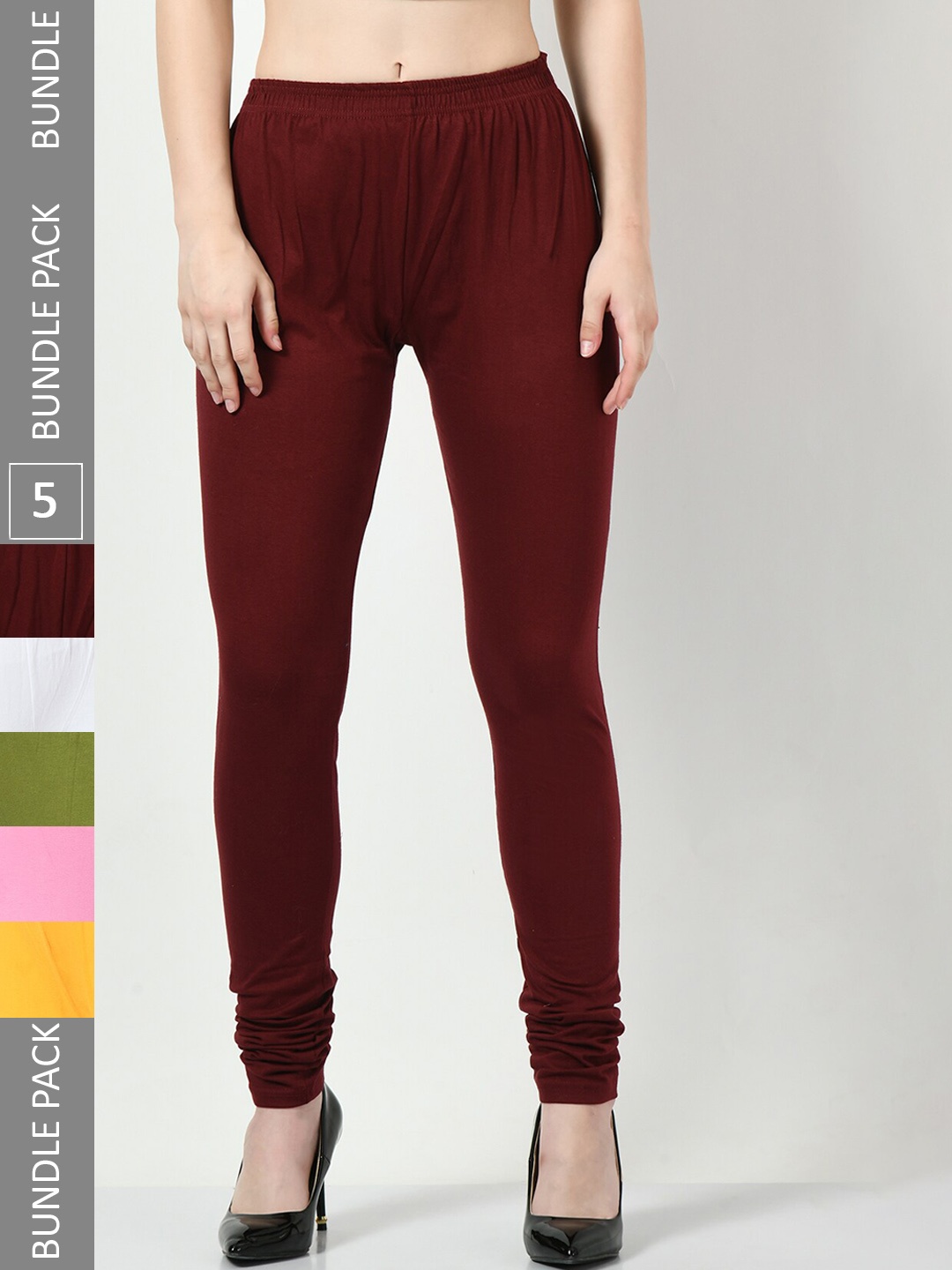 

BAESD Pack of 5 Cotton Lycra Churidar-Length Leggings, Maroon