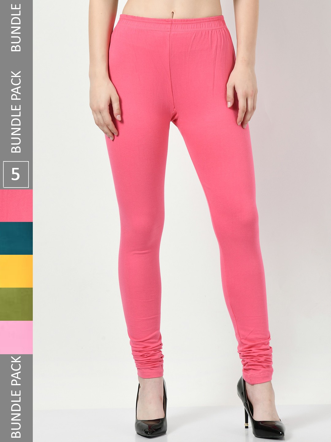 

BAESD Pack Of 5 Slim-Fit Churidar Length Soft Leggings, Pink