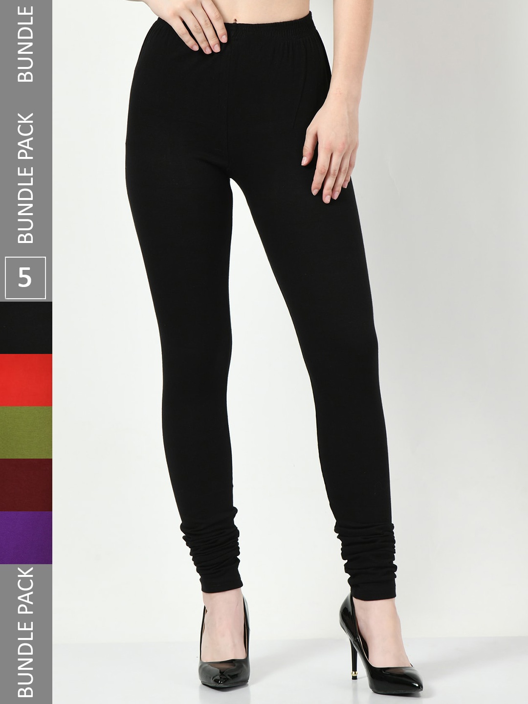 

BAESD Pack Of 5 Churidar-Length Soft Slim-Fit Leggings, Red