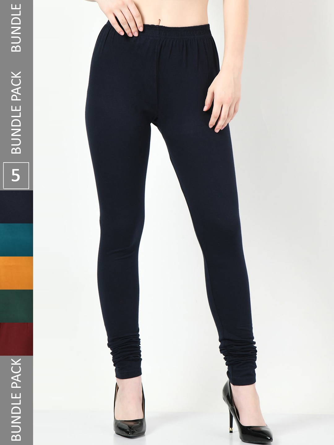 

BAESD Pack Of 5 Churidar-Length Cotton Lycra Leggings, Green