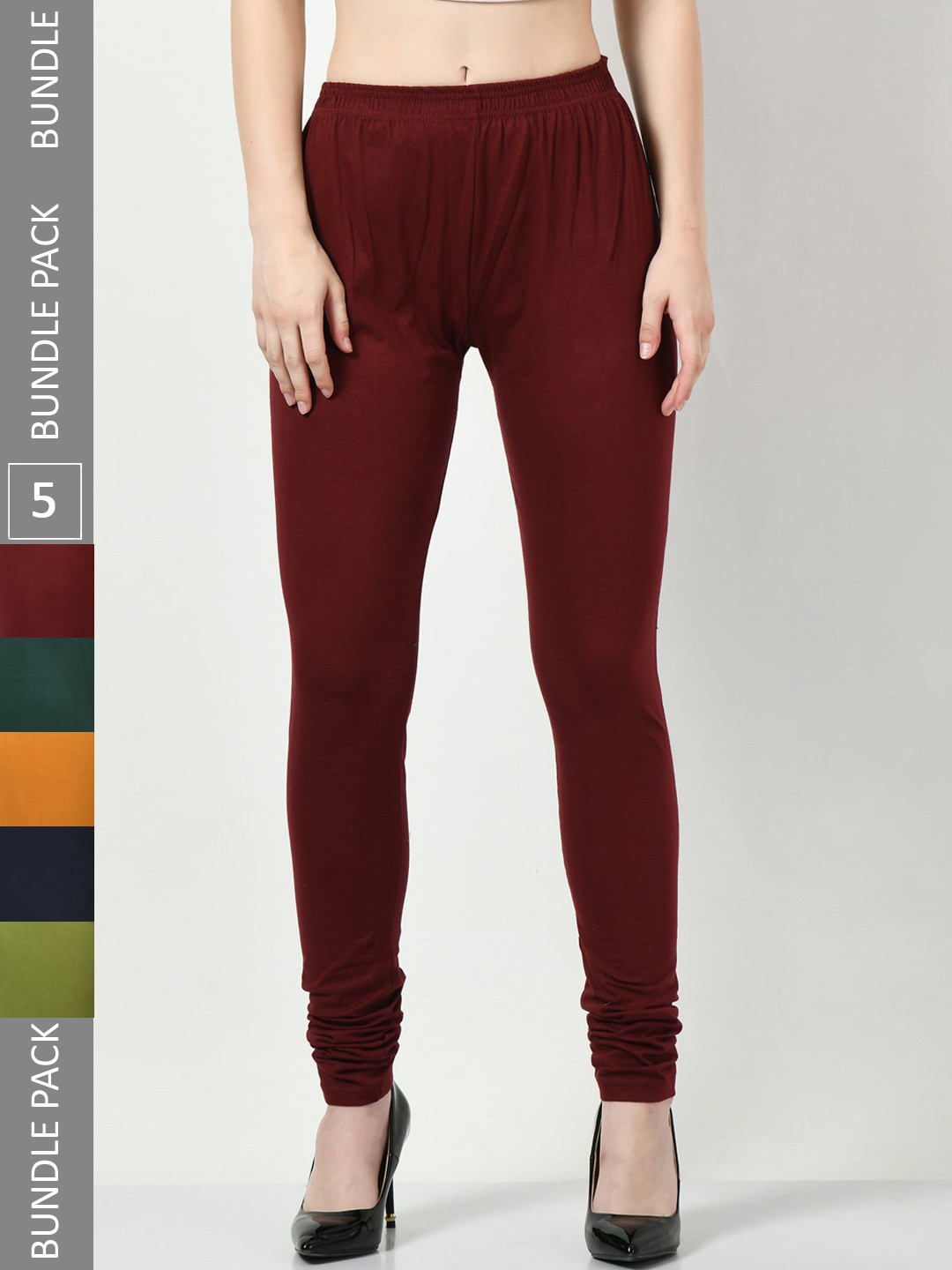 

BAESD Pack Of 5 Churidar-Length Cotton Lycra Leggings, Maroon