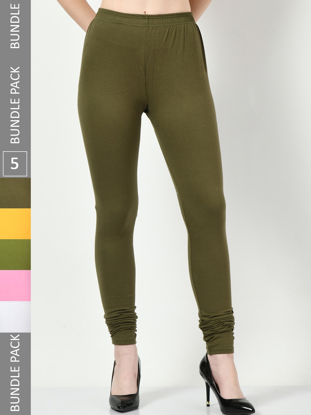 

BAESD Women Pack Of 5 Churidar-Length Leggings, Olive