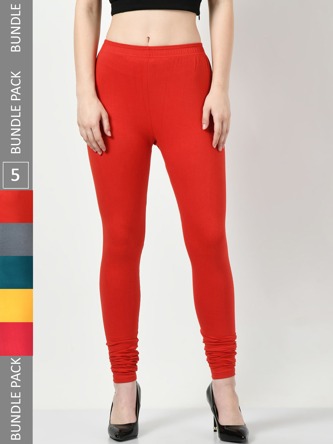 

BAESD Pack Of 5 Super Soft Churidar-Length Leggings, Red