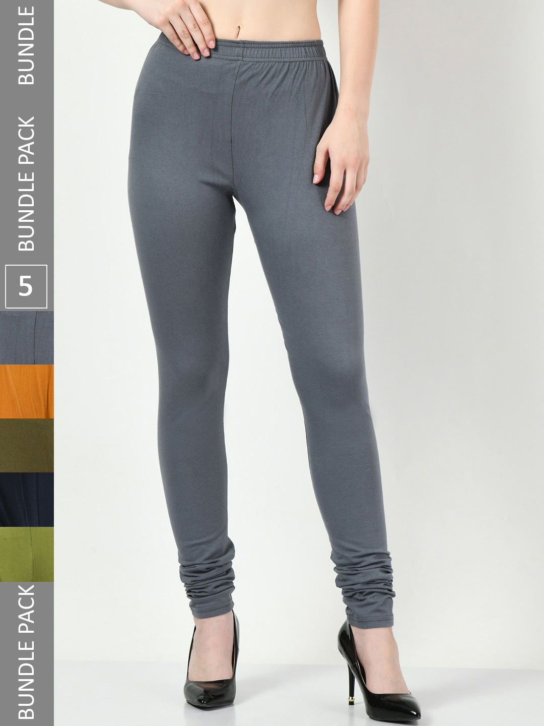 

BAESD Pack Of 5 Slim-Fit Churidar-Length Soft Leggings, Olive