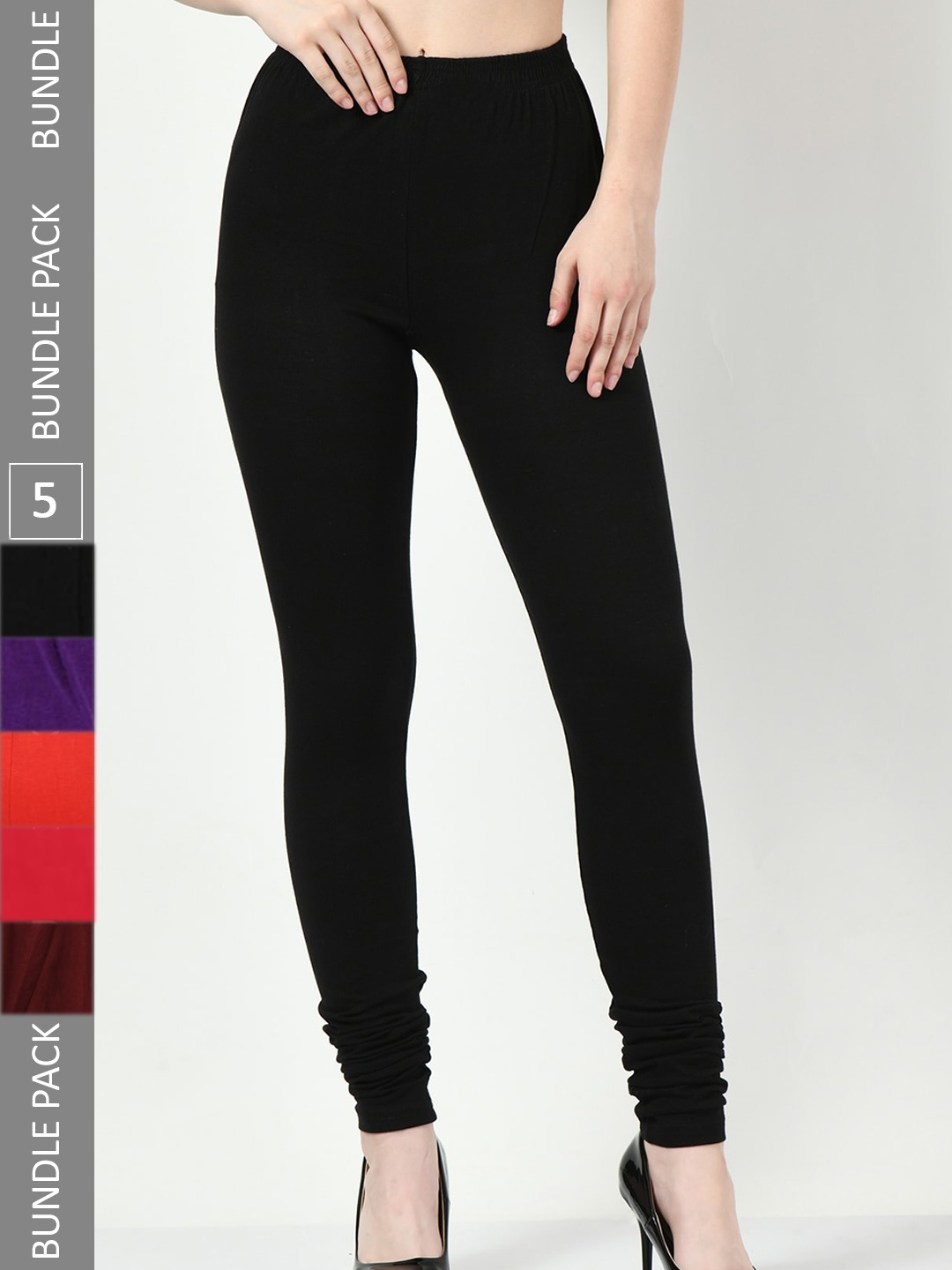 

BAESD Pack Of 5 Churidar Length Leggings, Black