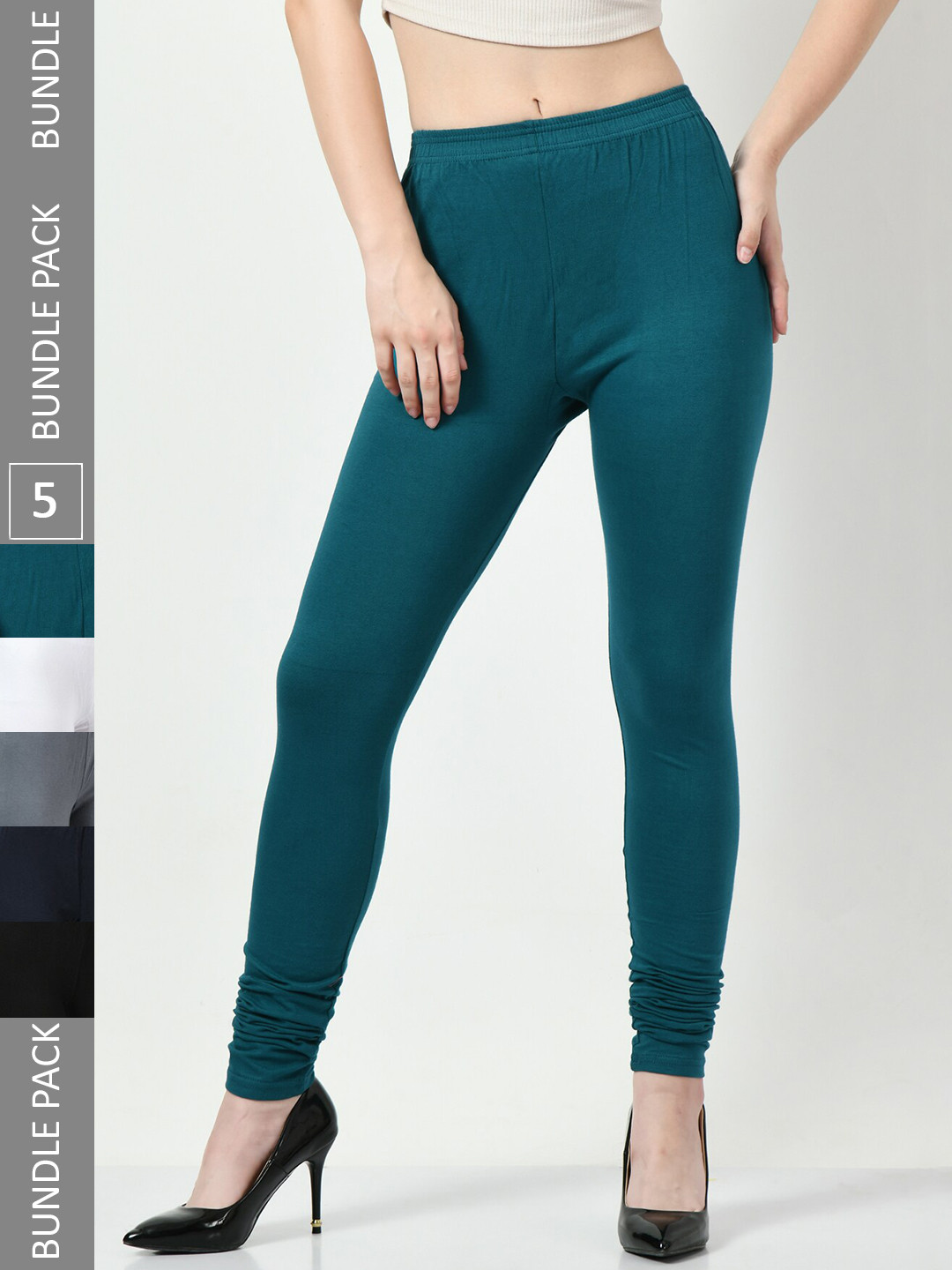 

BAESD Pack Of 5 Churidar Length Slim Fit Leggings, Teal