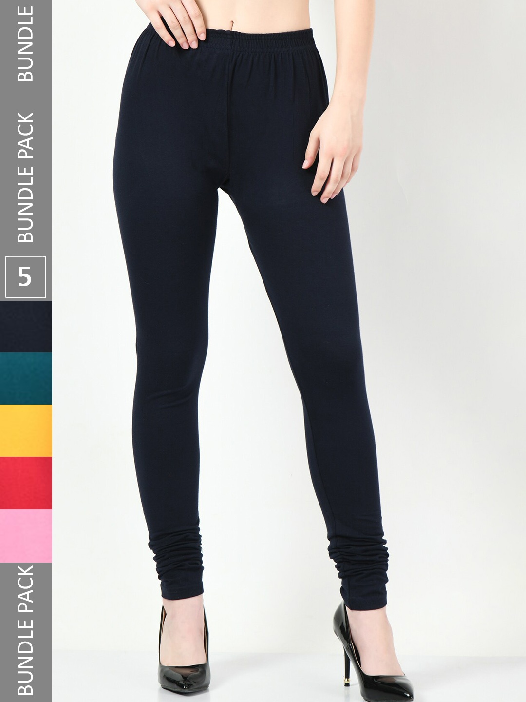 

BAESD Women Pack Of 5 Slim-Fit Churidar-Length Leggings, Black