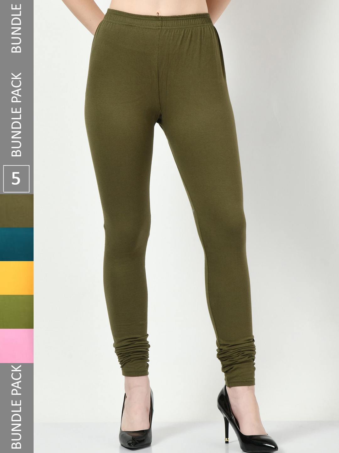 

BAESD Pack Of 5 Churidar Length Leggings, Olive