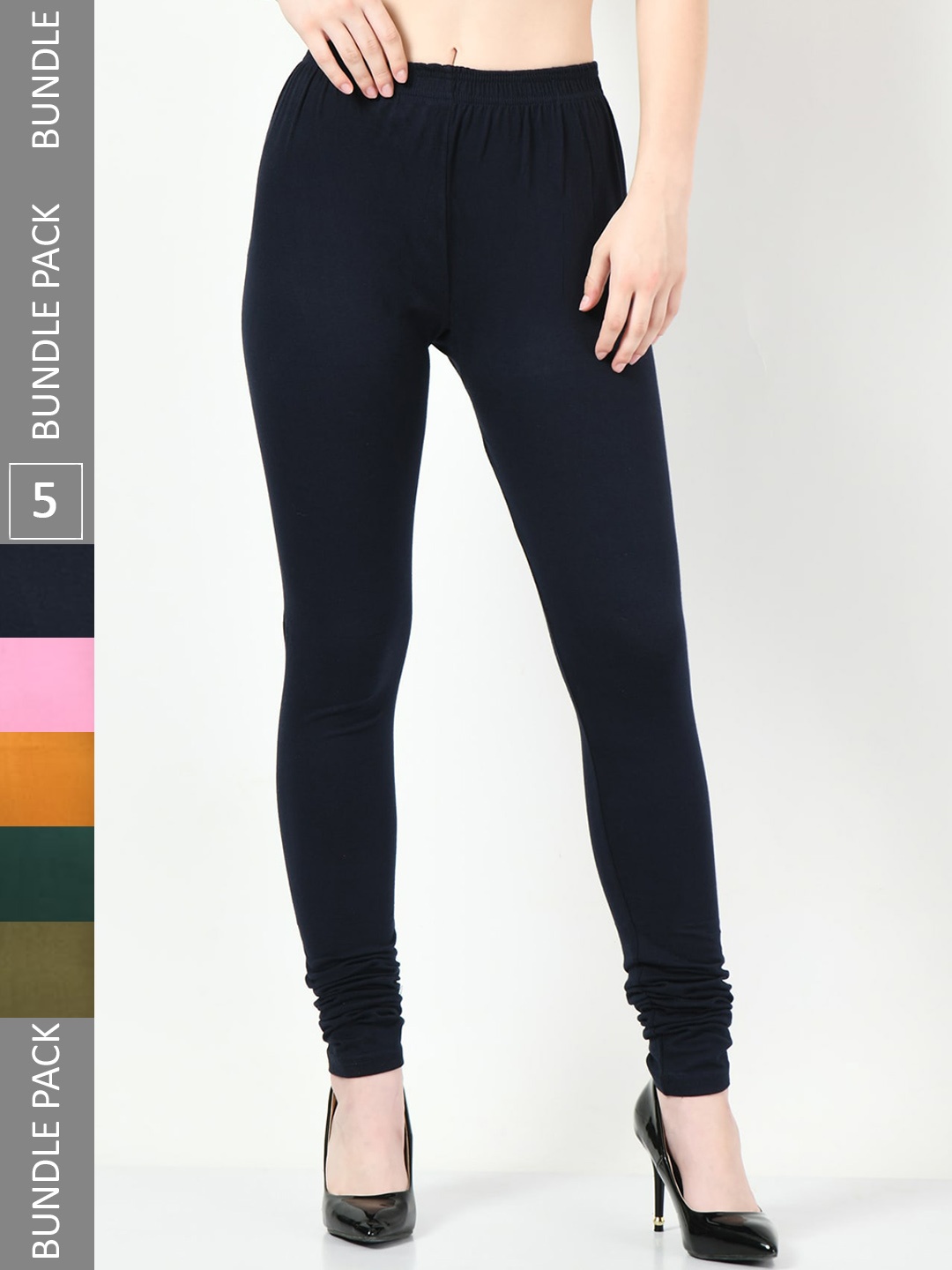 

BAESD Pack Of 5 Slim-Fit Churidar-Length Soft Leggings, Pink