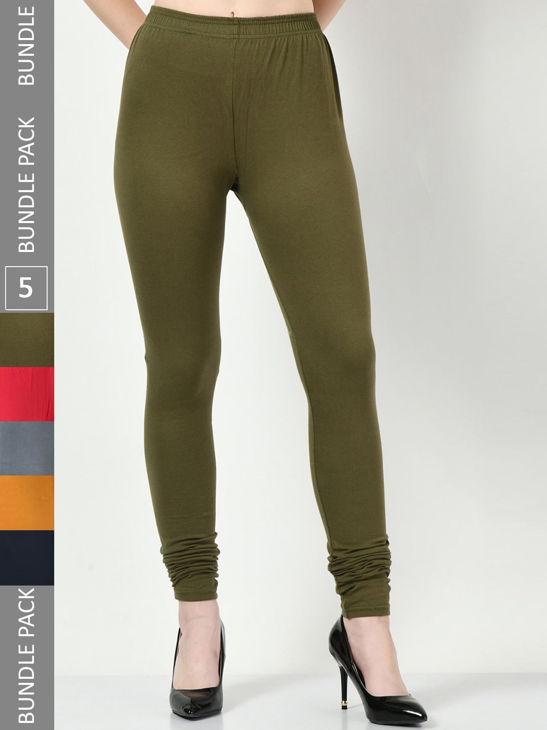 

BAESD Pack Of 5 Slim-Fit Safe Skin Cotton Lycra Churidar-Length Leggings, Red