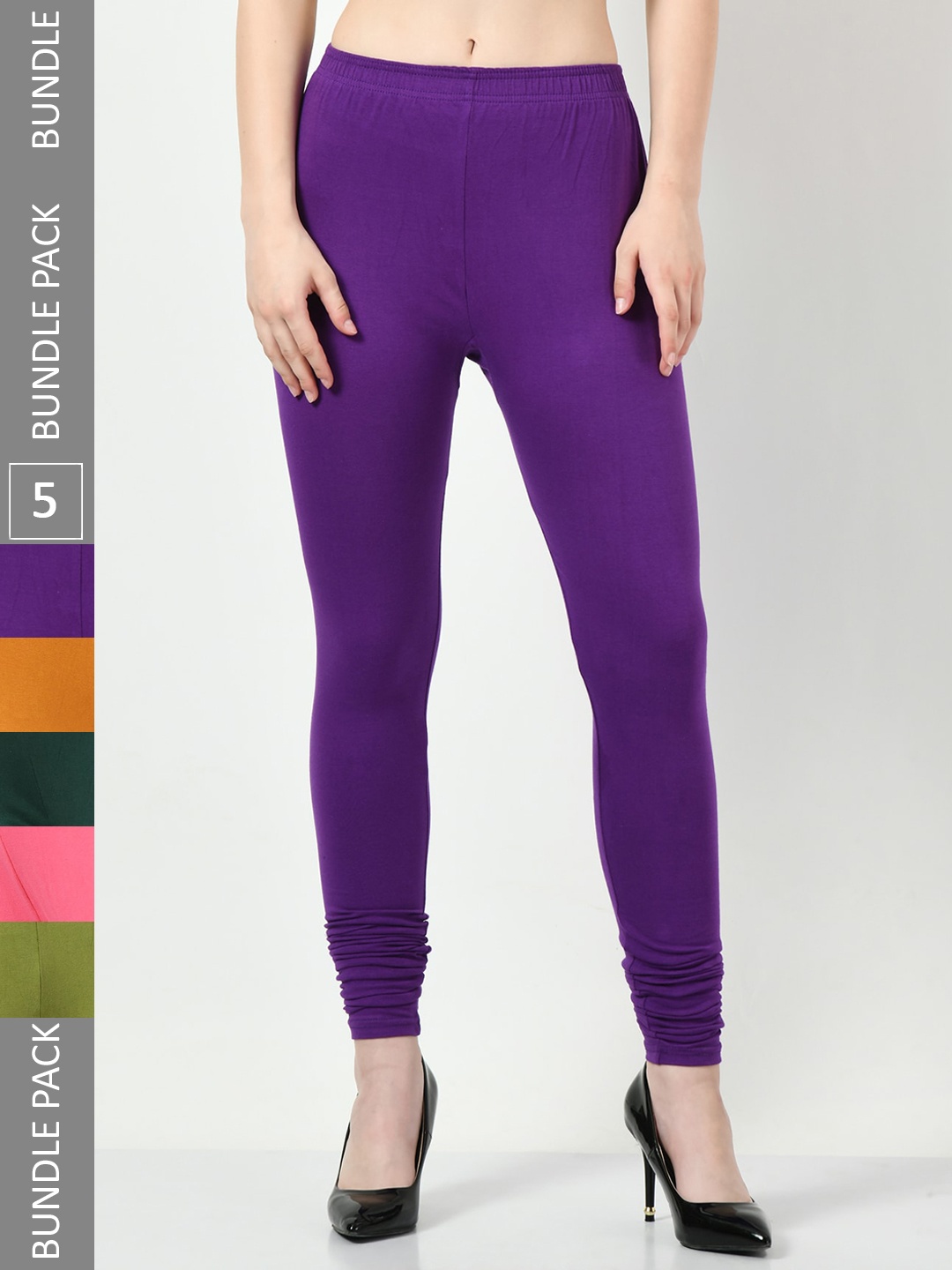 

BAESD Pack Of 5 Slim-Fit Churidar-Length Leggings, Purple