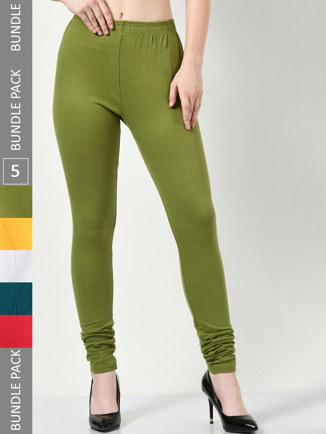 

BAESD Women Pack Of 5 Churidar-Length Leggings, White