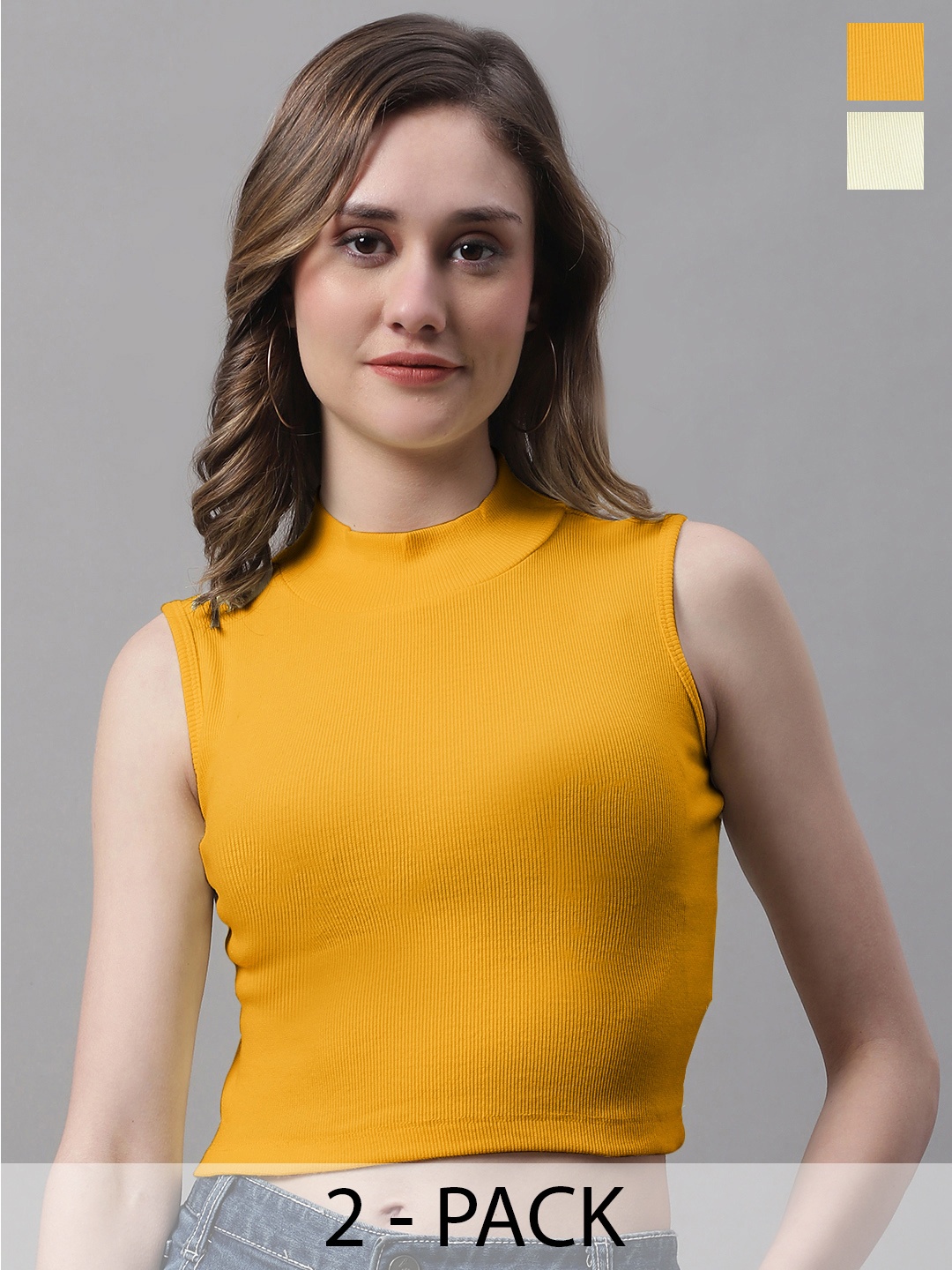 

FBAR Yellow Cotton Fitted Crop Top