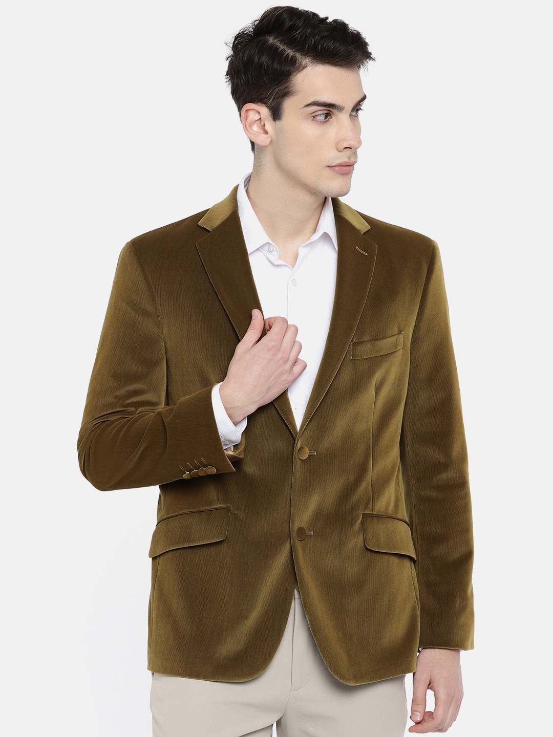 

Theme Brown Slim Fit Single-Breasted Corduroy Casual Blazer