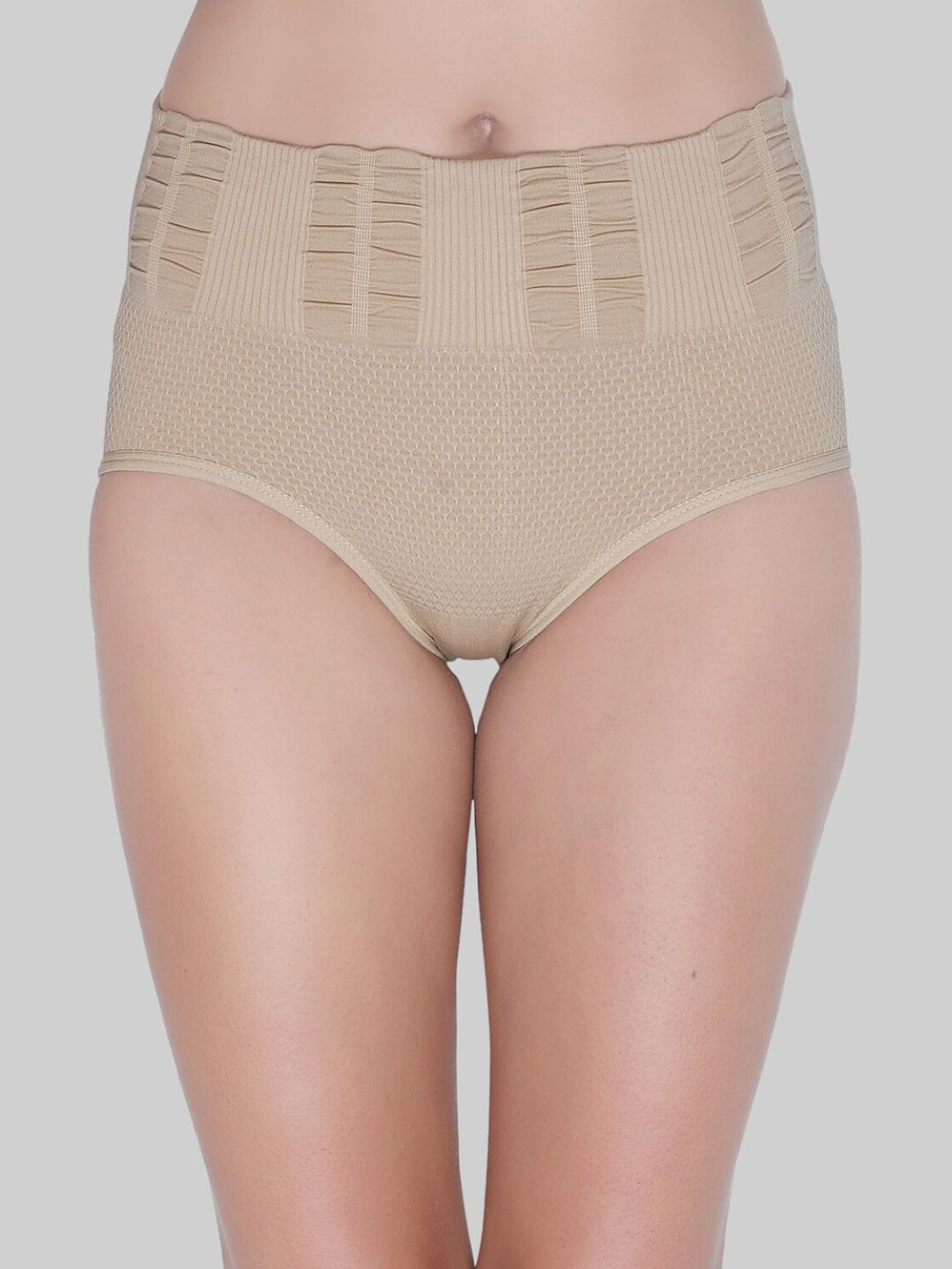 

PLUMBURY Self Design Seamless High-Rise Hipster Brief, Beige