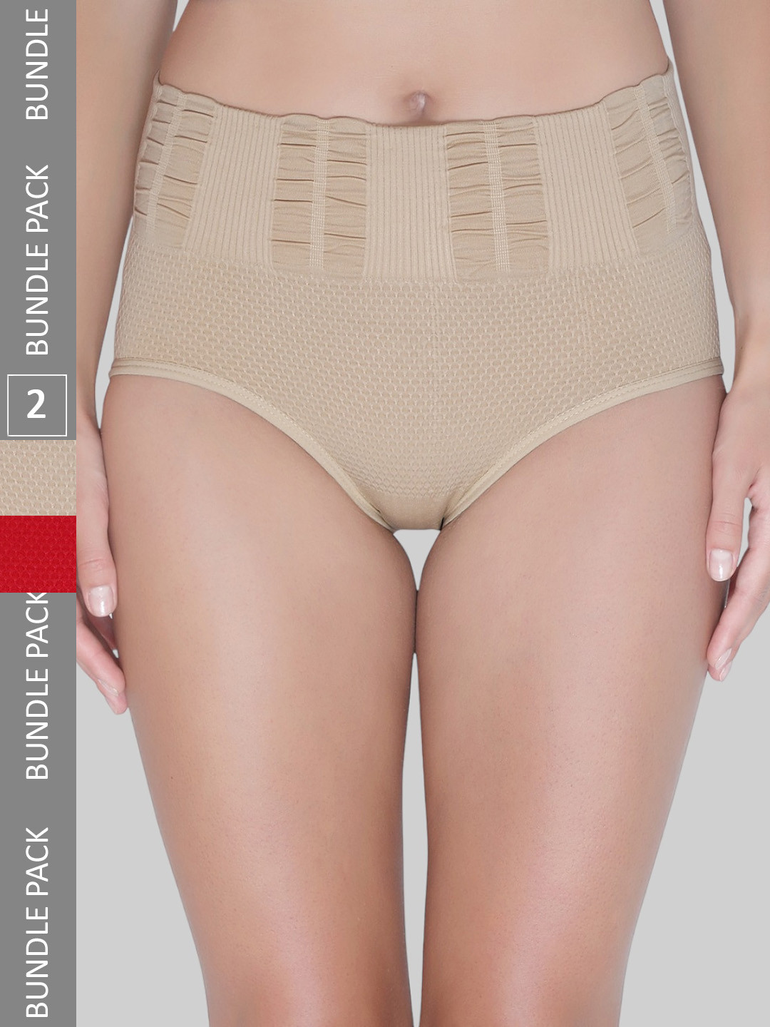 

PLUMBURY Pack Of 2 High Waist Tummy Control Shapewear, Red