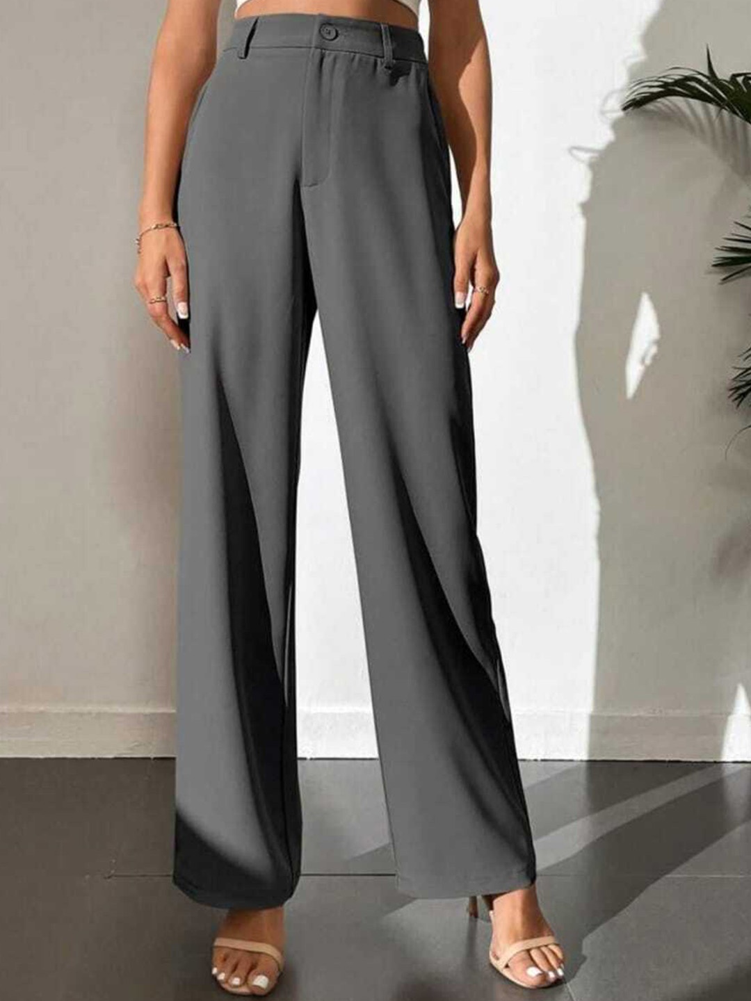 

BROADSTAR Women Smart Loose Fit High-Rise Easy Wash Parallel Trousers, Grey