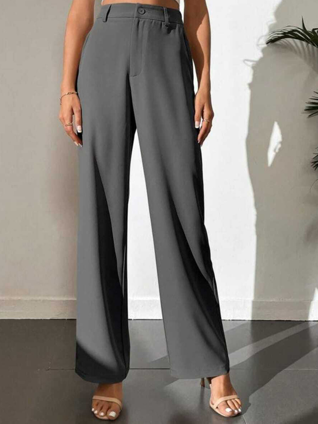 

Next One Women Smart Loose Fit High-Rise Easy Wash Formal Trousers, Grey