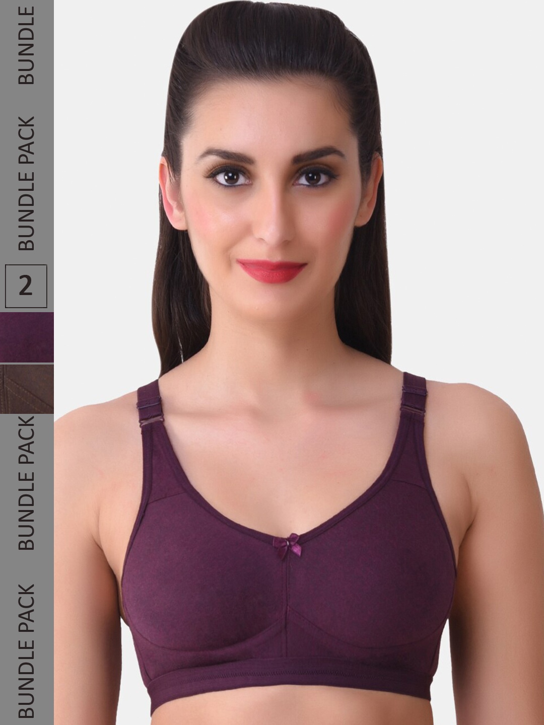 

MAROON Pack of 2 Seamless Bra Heavily Padded Medium Coverage All Day Comfort, Purple