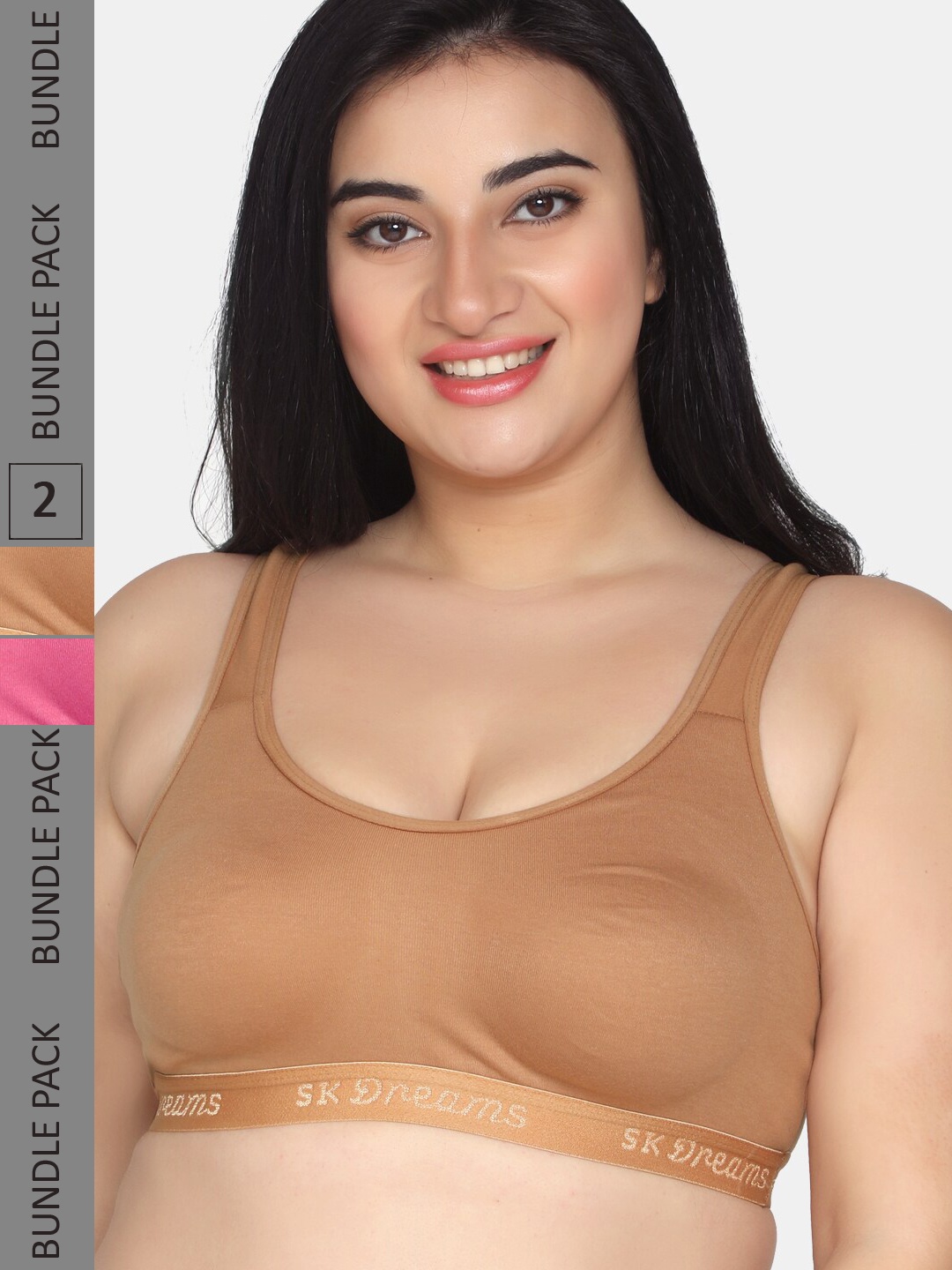 

MAROON Pack Of 2 Seamless Slip-On Cotton Full Coverage Bra All Day Comfort, Pink