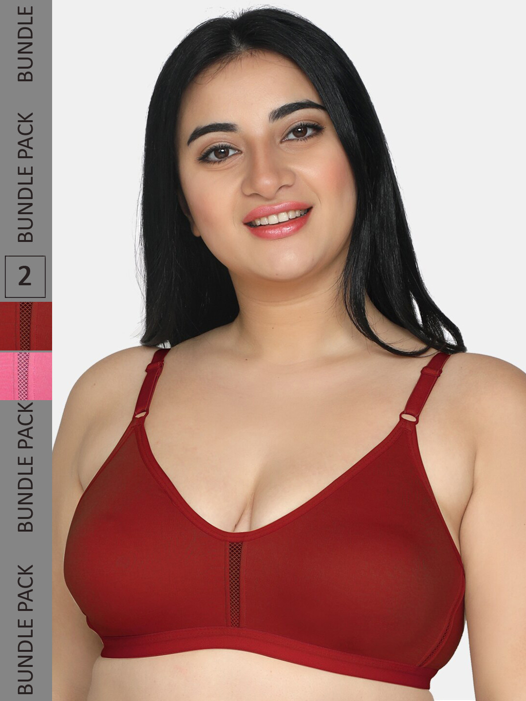 

MAROON Pack of 2 Seamless Bra Heavily Padded Medium Coverage All Day Comfort