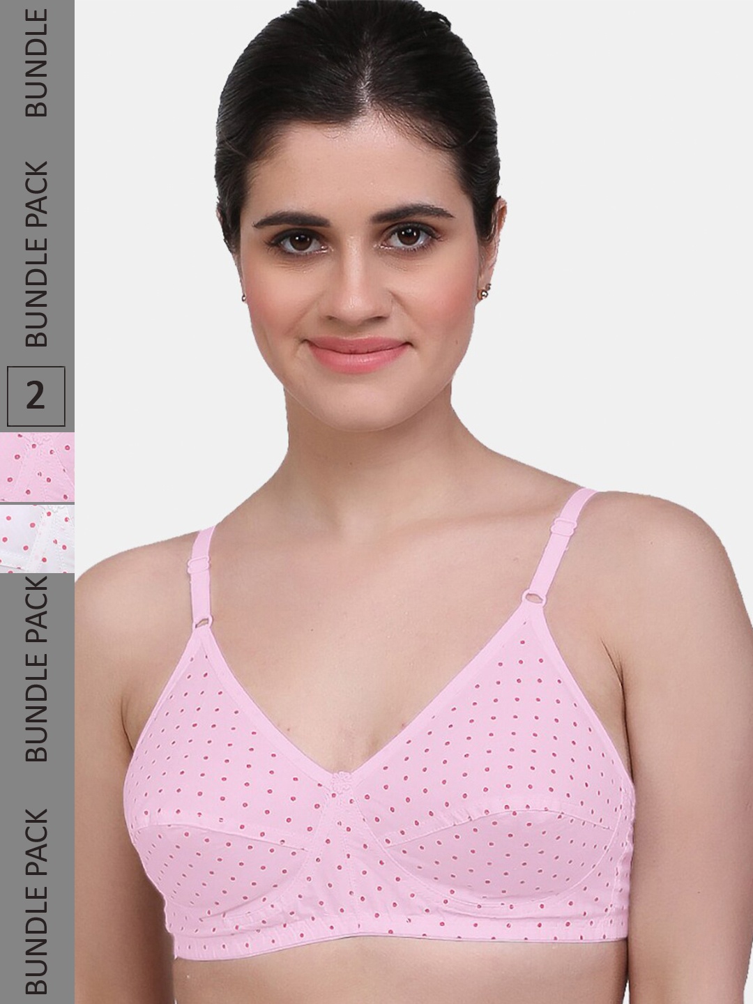

MAROON Pack of 2 Cotton Polka Dot Printed Bra With Full Coverage, Pink
