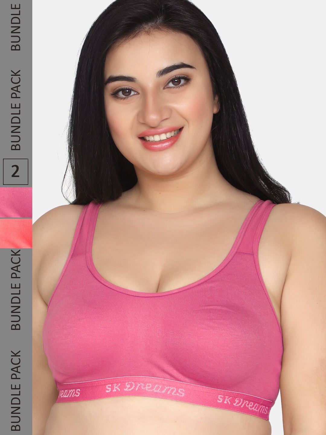 

MAROON Set Of 2 Non-Wired Non-Padded Seamless Cotton Workout Bra All Day Comfort, Pink