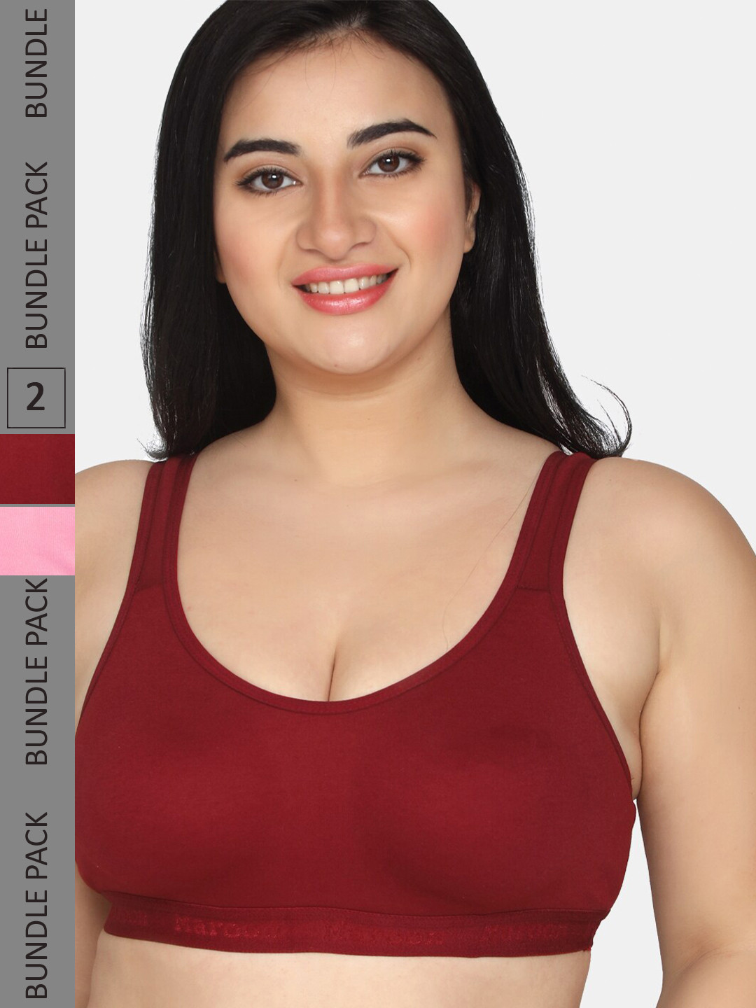 

MAROON Set Of 2 Non-Wired Non-Padded Seamless Cotton Workout Bra All Day Comfort