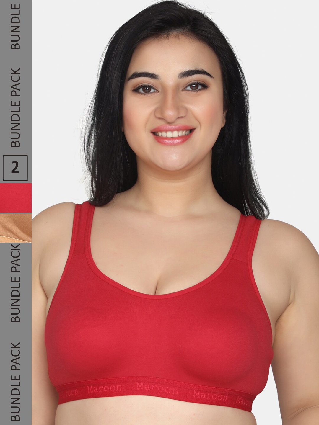 

MAROON Pack Of 2 All Day Comfort Full Coverage Workout Bra, Red