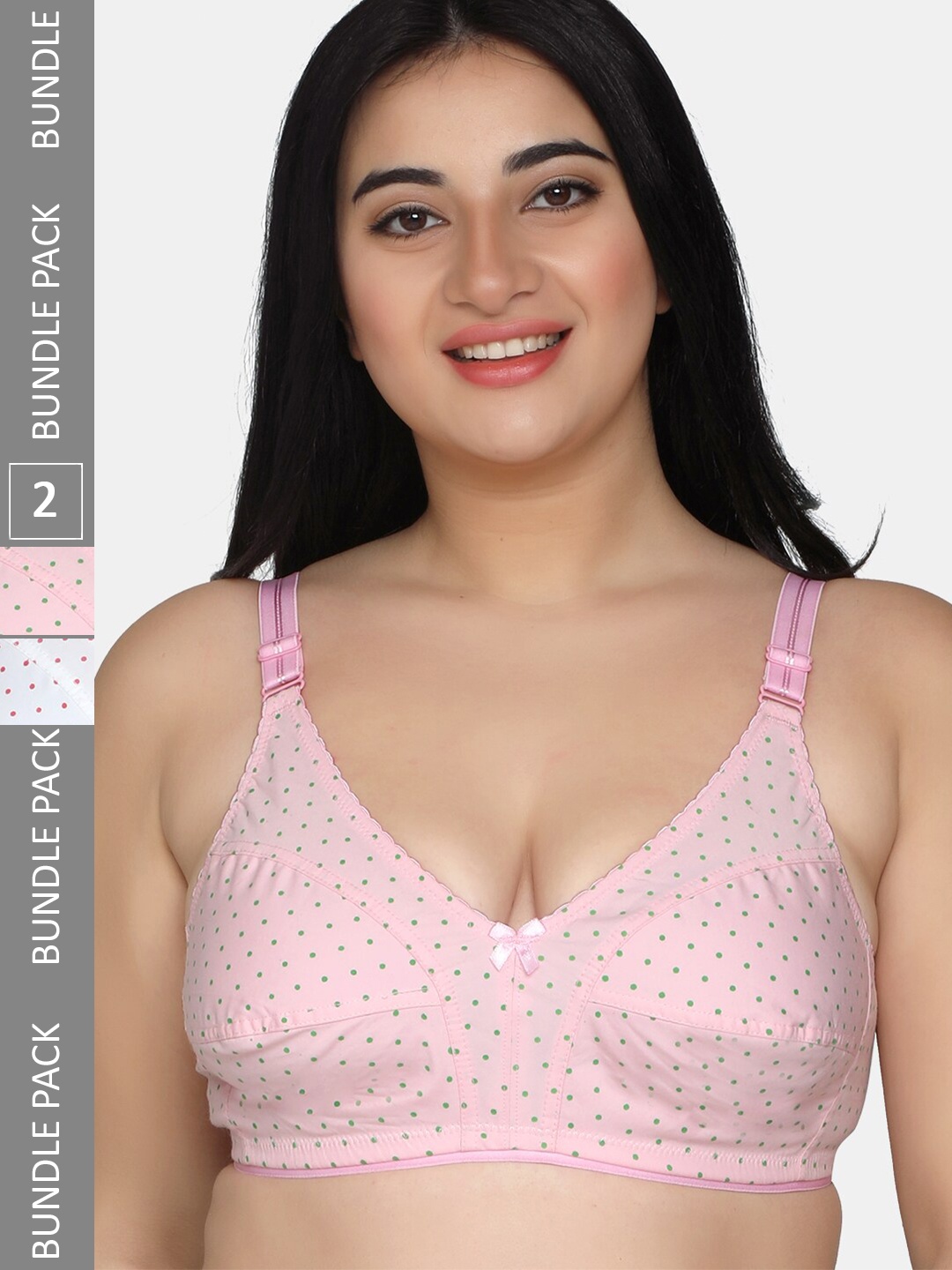 

MAROON Pack of 2 Polka Dots Printed Full Coverage All Day Comfort Everyday Bra, White