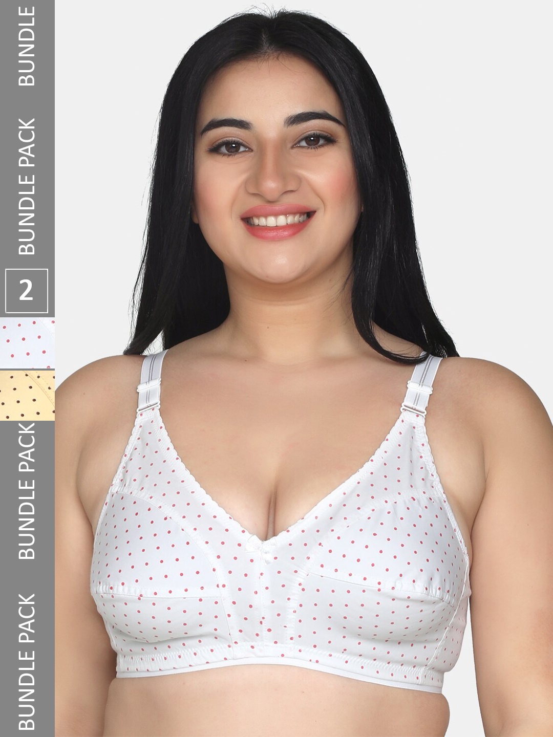 

MAROON Pack of 2 Dots Polka Printed Bra with Full Coverage, White