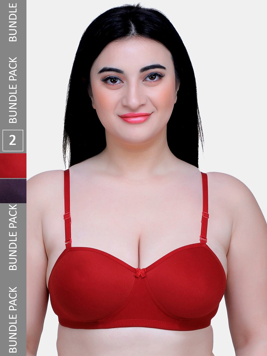 

MAROON Pack of 2 Seamless Bra with Heavily Padded Medium Coverage, Red