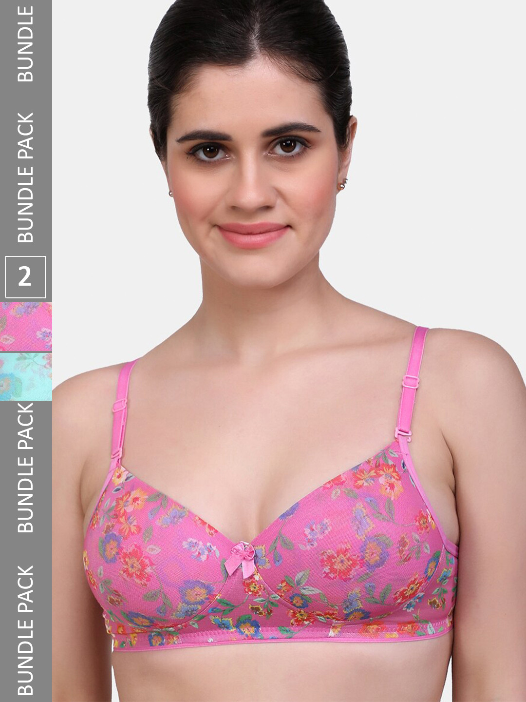

MAROON Pack of 2 Floral Printed Seamless Bra with Half Coverage Heavily Padded, Blue
