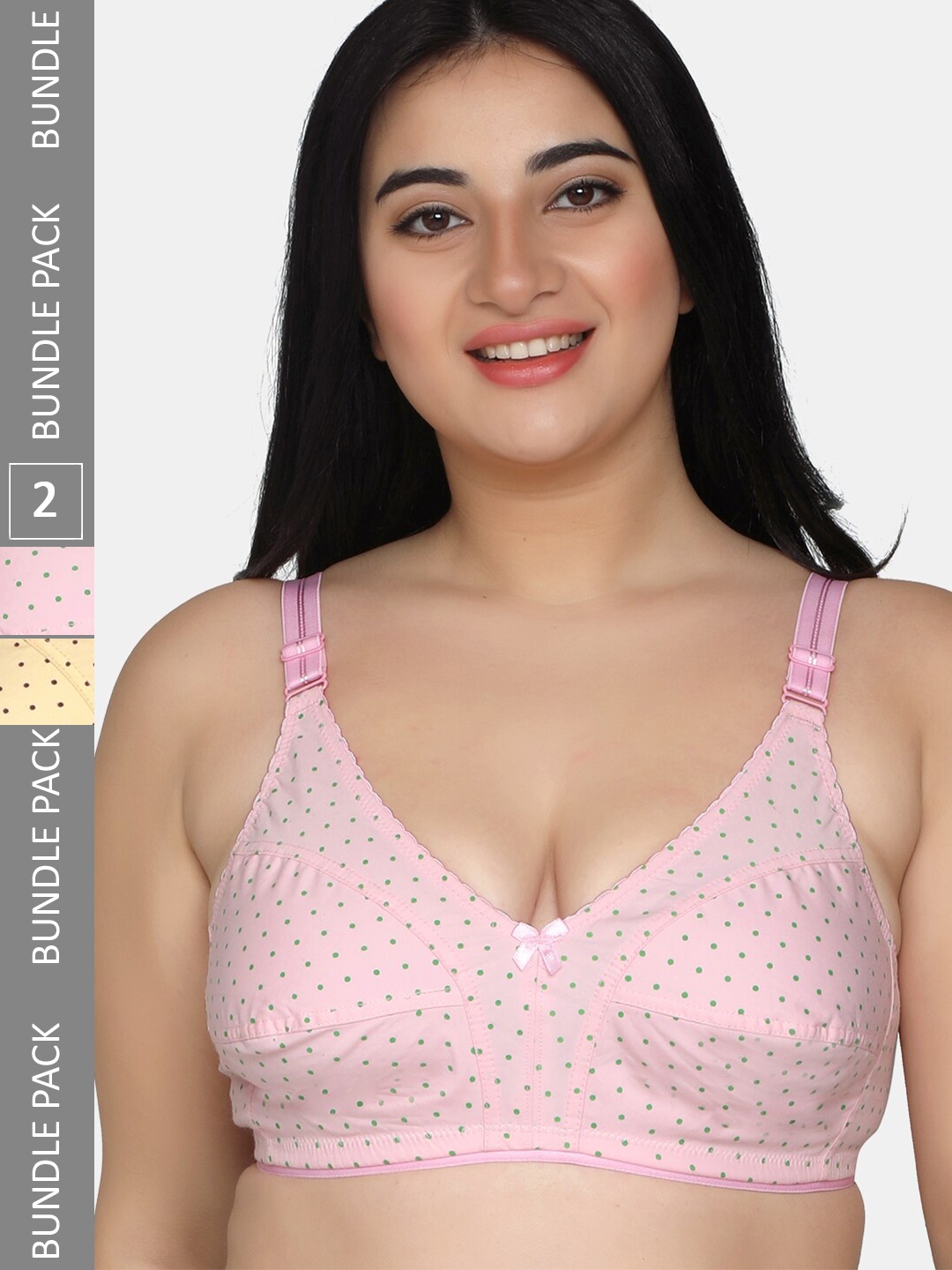 

MAROON Pack Of 2 Polka Dots Printed Medium Coverage Cut & Sew Bra All Day Comfort, Pink