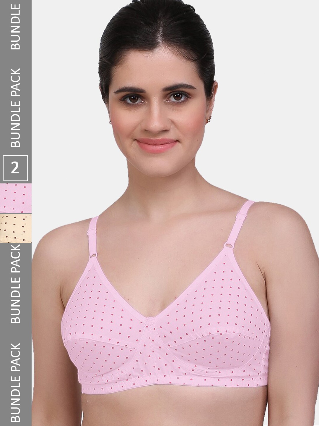 

MAROON Pack Of 2 Polka Dots Printed Full Coverage Cut & Sew Bra All Day Comfort, Beige