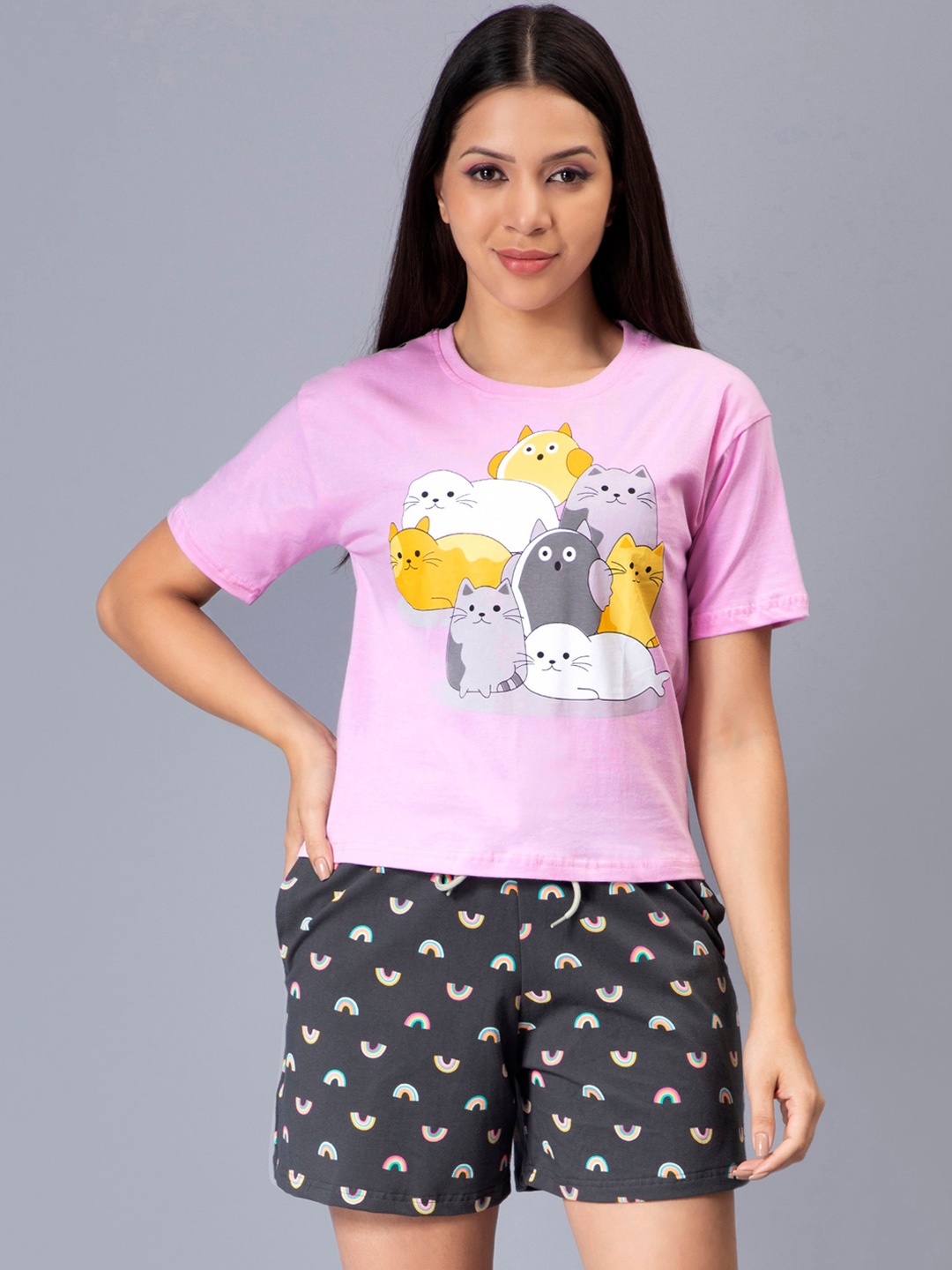 

Ninos Dreams Conversational Printed T-Shirt with Shorts, Lavender