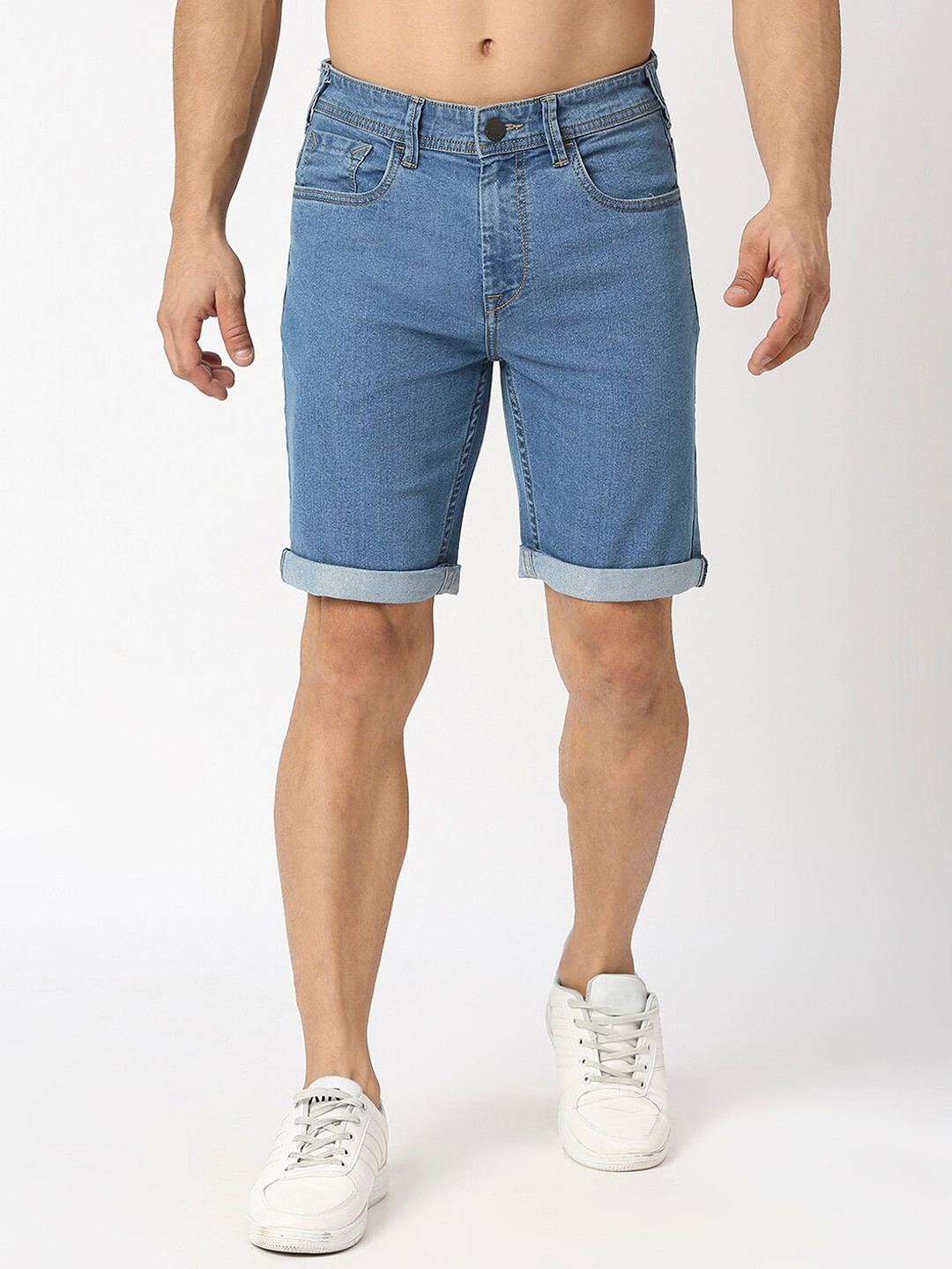 

HERE&NOW Men Mid Rise Slim Fit Denim Shorts, Blue