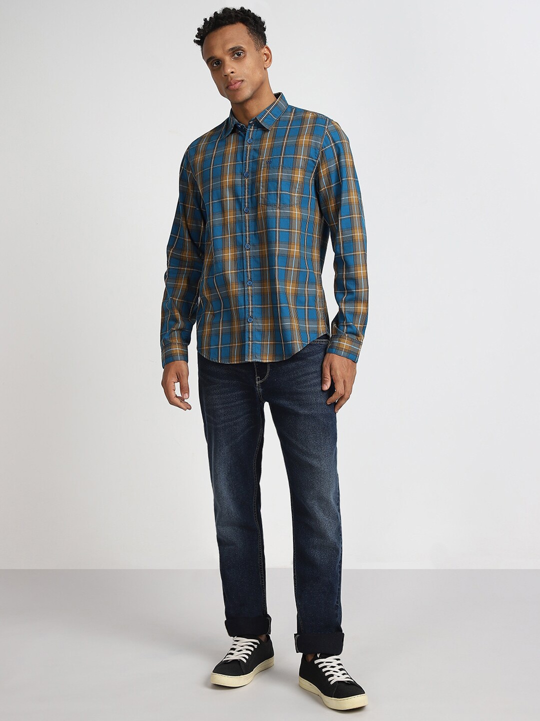 

Lee Tartan Checked Opaque Cotton Casual Shirt, Blue