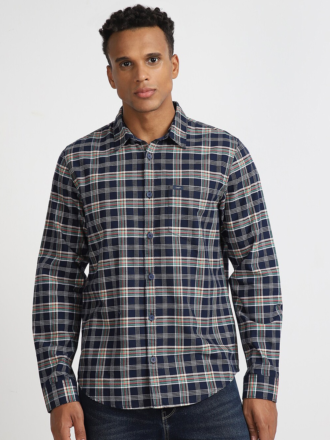 

Lee Tartan Checked Opaque Cotton Casual Shirt, Blue